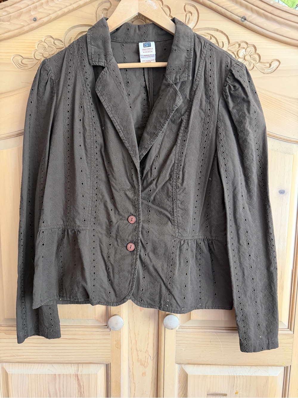 Classic Eyelet Blazer Jacket - Brown